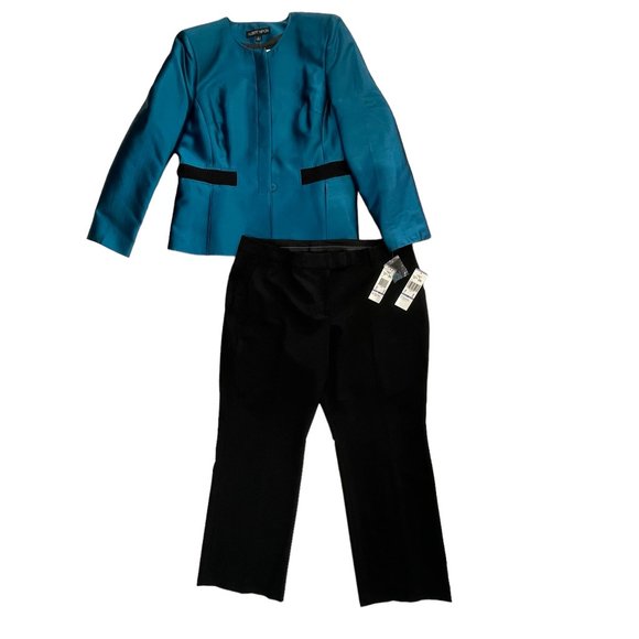 ALBERT NIPON Peacock Blue Wool & Silk 2PC Suit BlazerPants Set Size 18